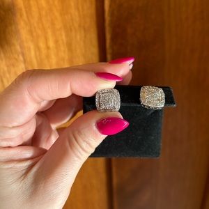 Diamond and sterling silver square shaped earrings